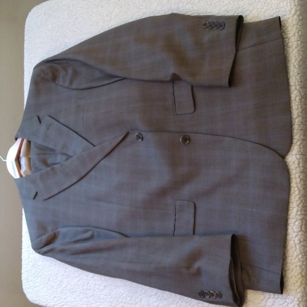 Hart Schaffner Marx Gray/Blue Windowpane Wool Suit 46R (Made in the USA)